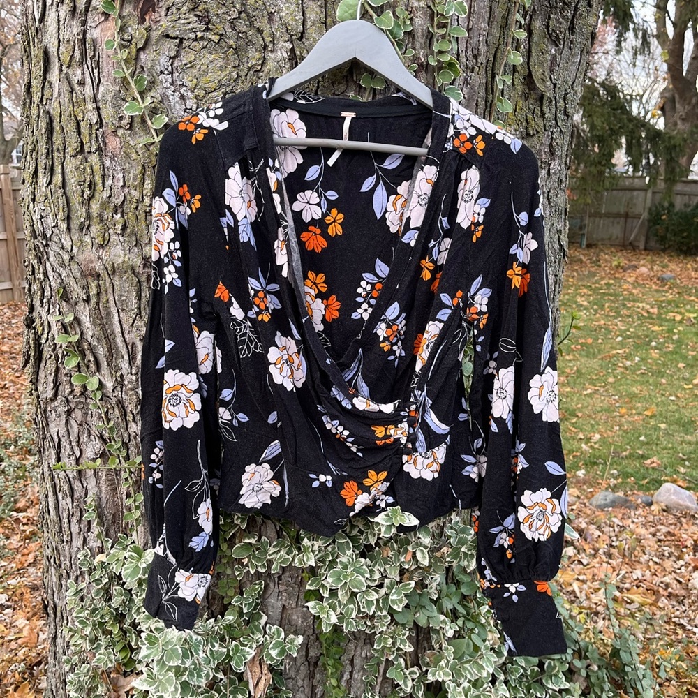 Free People Black Floral Blouse